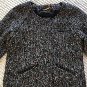 Boucle Jacket with Vegan Leather Trim Size Small